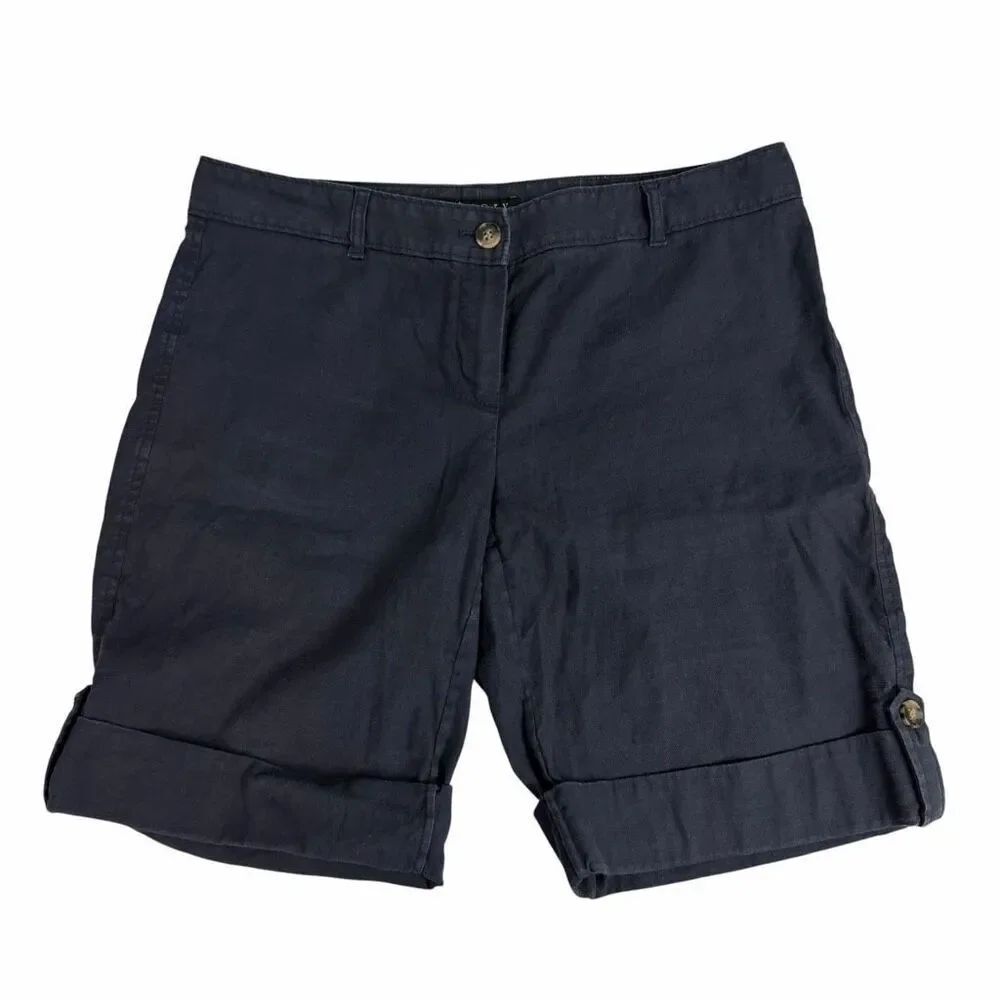 Theory Women's Channing Linen Blend Shorts size 10 Blue